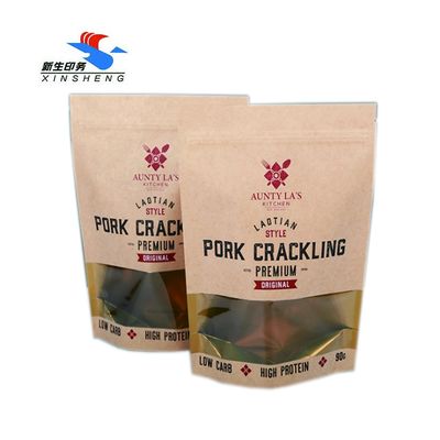 Custom Mutillayer Stand Up Kraft Paper  Bags Dengan Window Gravure Printed