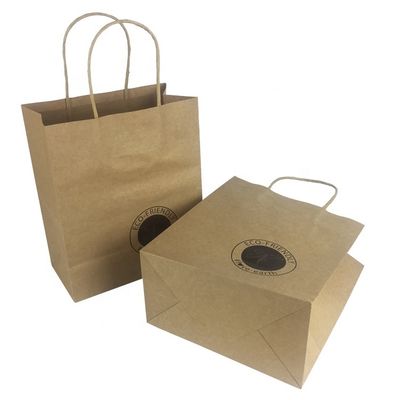 SGS Flexo Printed Brown Kraft Membawa Tas Belanja Dengan Pegangan