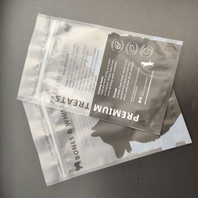 Stand Up Pet Food Packaging Bag Pouch Rotogravure Bawah Datar Dicetak Dengan Ritsleting