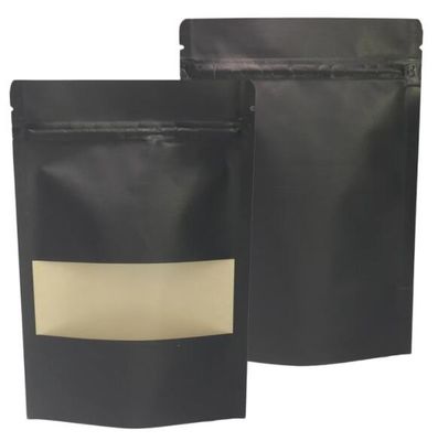 Multi Ukuran Doypack Stand Up Kraft Heat Sealable Paper Pouch Hitam Dengan Jendela