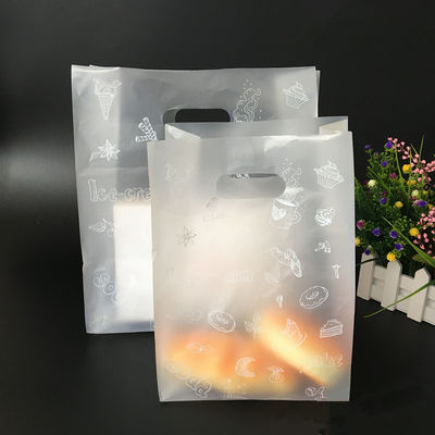 Frosted Die Cut Handle Take Out Bag Plastik PE Side Gusset Bag untuk roti