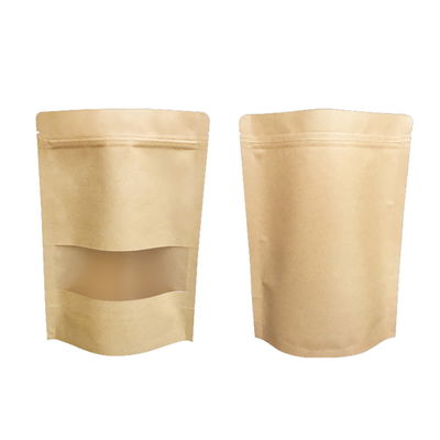 Tas Kantong Standup Kertas Kraft PE yang Dapat Ditutup Kembali Dicetak Kustom Dengan Jendela
