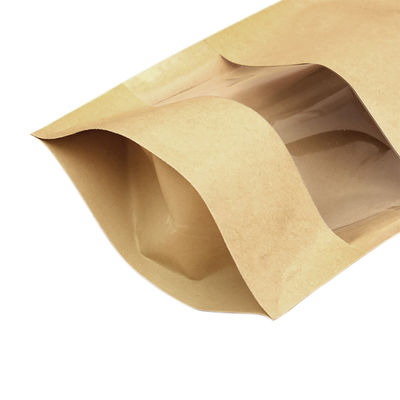 Tas Kantong Standup Kertas Kraft PE yang Dapat Ditutup Kembali Dicetak Kustom Dengan Jendela