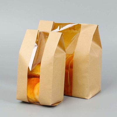 Brown 160 Micron Bread Packaging Paper Bags PP Jendela Tengah Tas Roti Kraft