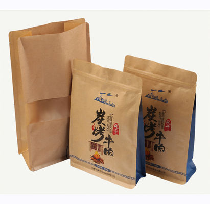Coffee Side Gusset Kraft Paper Packaging Bags Flat Bottomed Dengan Ritsleting
