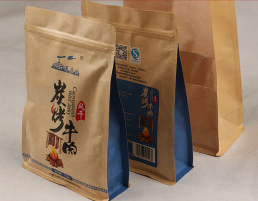 Coffee Side Gusset Kraft Paper Packaging Bags Flat Bottomed Dengan Ritsleting