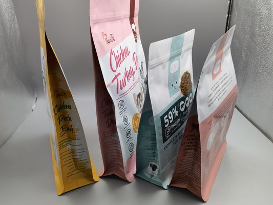 0.36mm Tebal Aluminium Foil Tas Kemasan Makanan Hewan Peliharaan Fleksibel Sisi Bawah Datar Gusseted