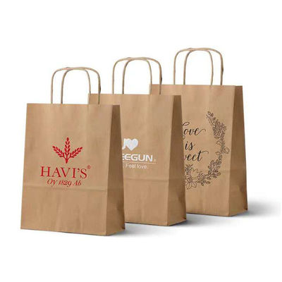 Kertas Kraft Tahan Minyak Membawa Tas Belanja 80g 100g Dengan Pegangan Datar