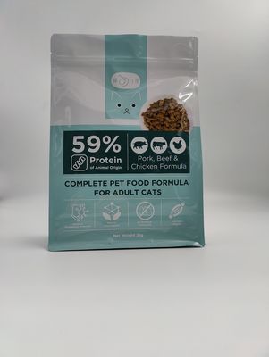 SGS Side Gusset Pet Food Packaging Bag Pouch Flat Bottomed Dengan Ritsleting