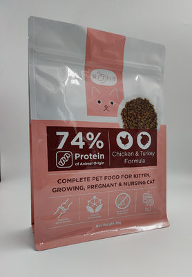 SGS Side Gusset Pet Food Packaging Bag Pouch Flat Bottomed Dengan Ritsleting