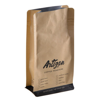 Flat Bottom Coffee Bags 50g-15kg Kapasitas Kertas Kraft Dengan Valve