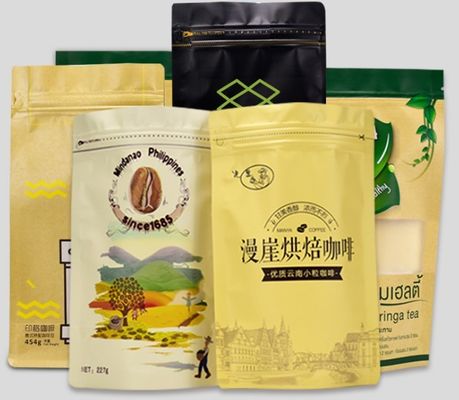 120mic Zipper Lock Coffee Stand Up Pouches Plastik Kemasan Biji Kopi VMPET