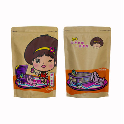Kantong Penghalang Kraft yang Dapat Didaur Ulang 80-180 Mic Stand Up Pouch Dengan Ritsleting