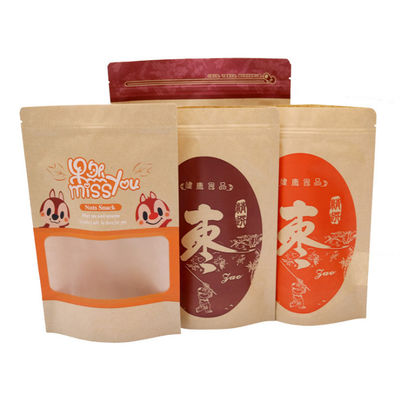 Kantong Penghalang Kraft yang Dapat Didaur Ulang 80-180 Mic Stand Up Pouch Dengan Ritsleting