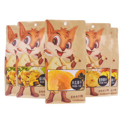 Makanan Ringan Buah Kering popcorn Kraft Paper Packaging Bag ODM 130x200 + 70mm