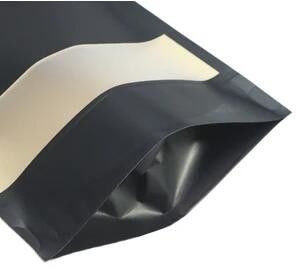 Multi Ukuran Doypack Stand Up Kraft Heat Sealable Paper Pouch Hitam Dengan Jendela