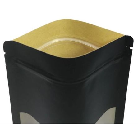 Multi Ukuran Doypack Stand Up Kraft Heat Sealable Paper Pouch Hitam Dengan Jendela