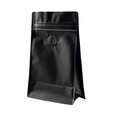 VMPET Resealable Matte Black Coffee Pouch Packaging Dengan Valve Flat Bottom