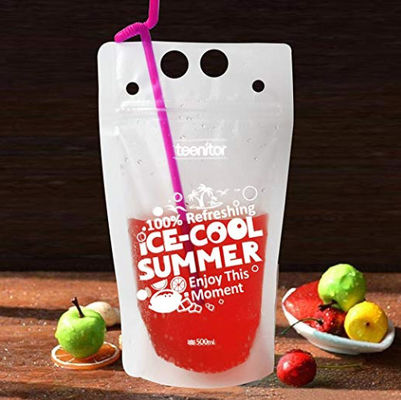 Kemasan Kantong Minuman MBOPP Flexiloop Menangani Kantong Minuman 16 oz Dengan Sedotan