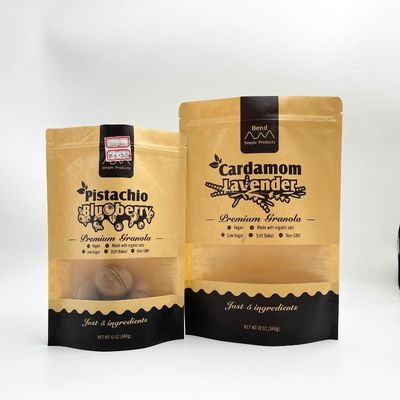 Tas Kemasan Makanan Ringan Ritsleting Kertas Kraft Biodegradable Bukti Kelembaban