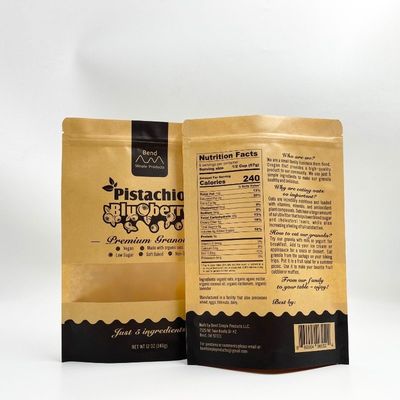 Tas Kemasan Makanan Ringan Ritsleting Kertas Kraft Biodegradable Bukti Kelembaban