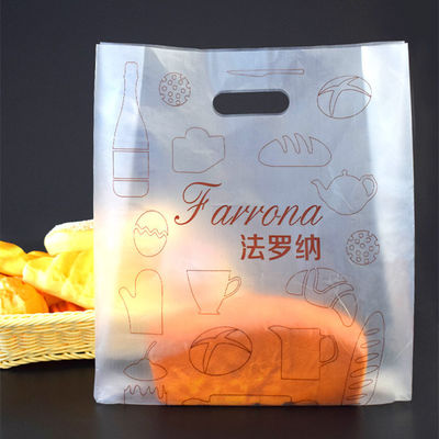 Frosted Die Cut Handle Take Out Bag Plastik PE Side Gusset Bag untuk roti